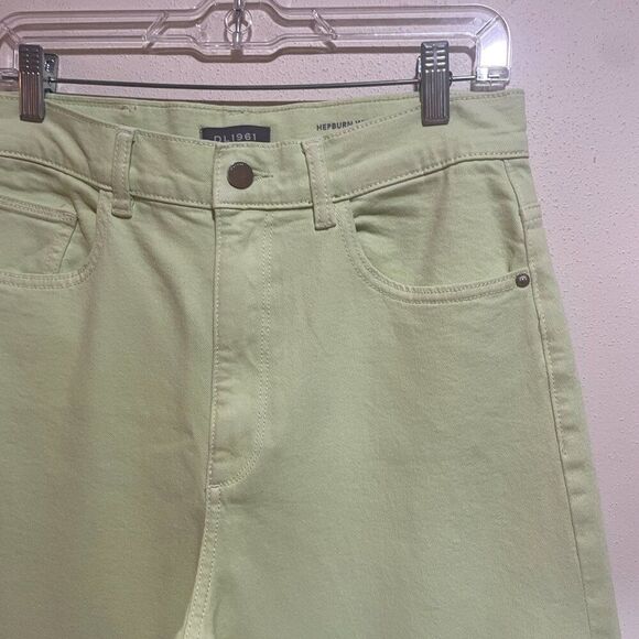 DL1961 Size 28 Hepburn Wide Leg High Rise Vintage Jean Limeade Green Neon 80s - Picture 3 of 14